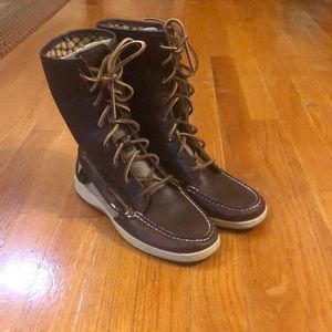Sperry brown leather upper top sider boots size 6.5